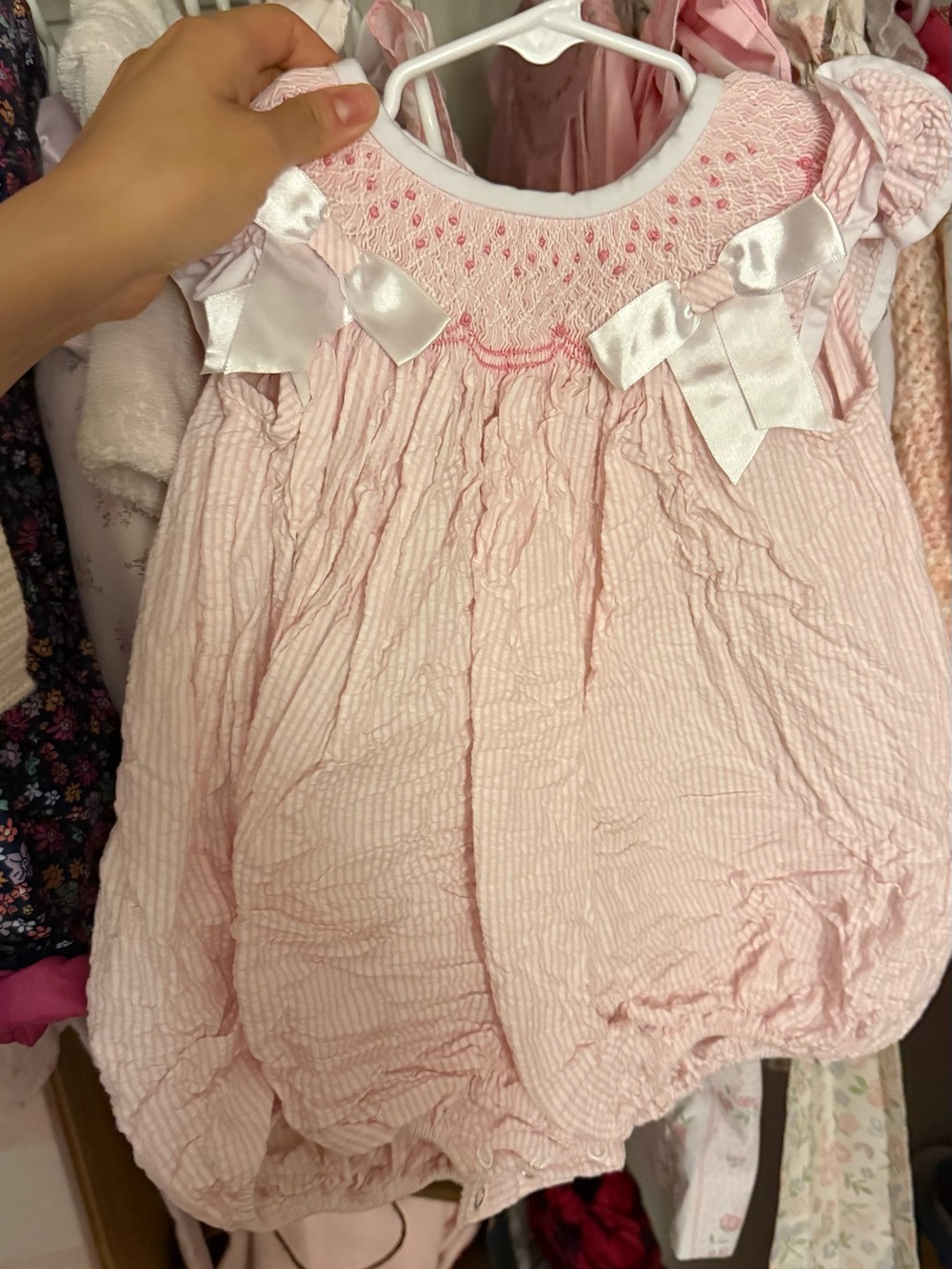 Pink Smocked Ruffle Baby One-Piece - Picture 4 of 7
